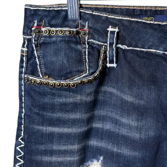 Ed Hardy Christian Audigier Boyfriend Jeans Womens Blue Dark Wash Embellished 30